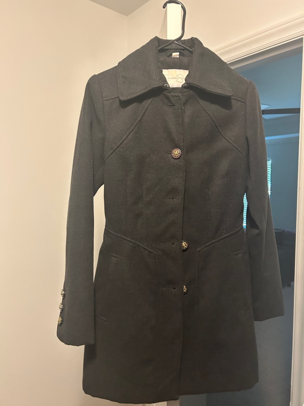 Jessica Simpson Dark Grey Trench Coat with Decorative Buttons